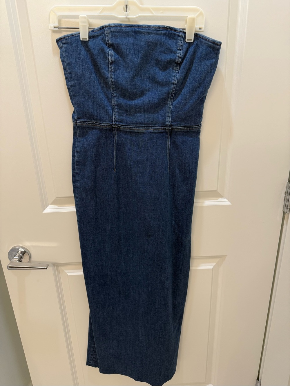 Reformation Dark Blue Denim Strapless Maxi Dress